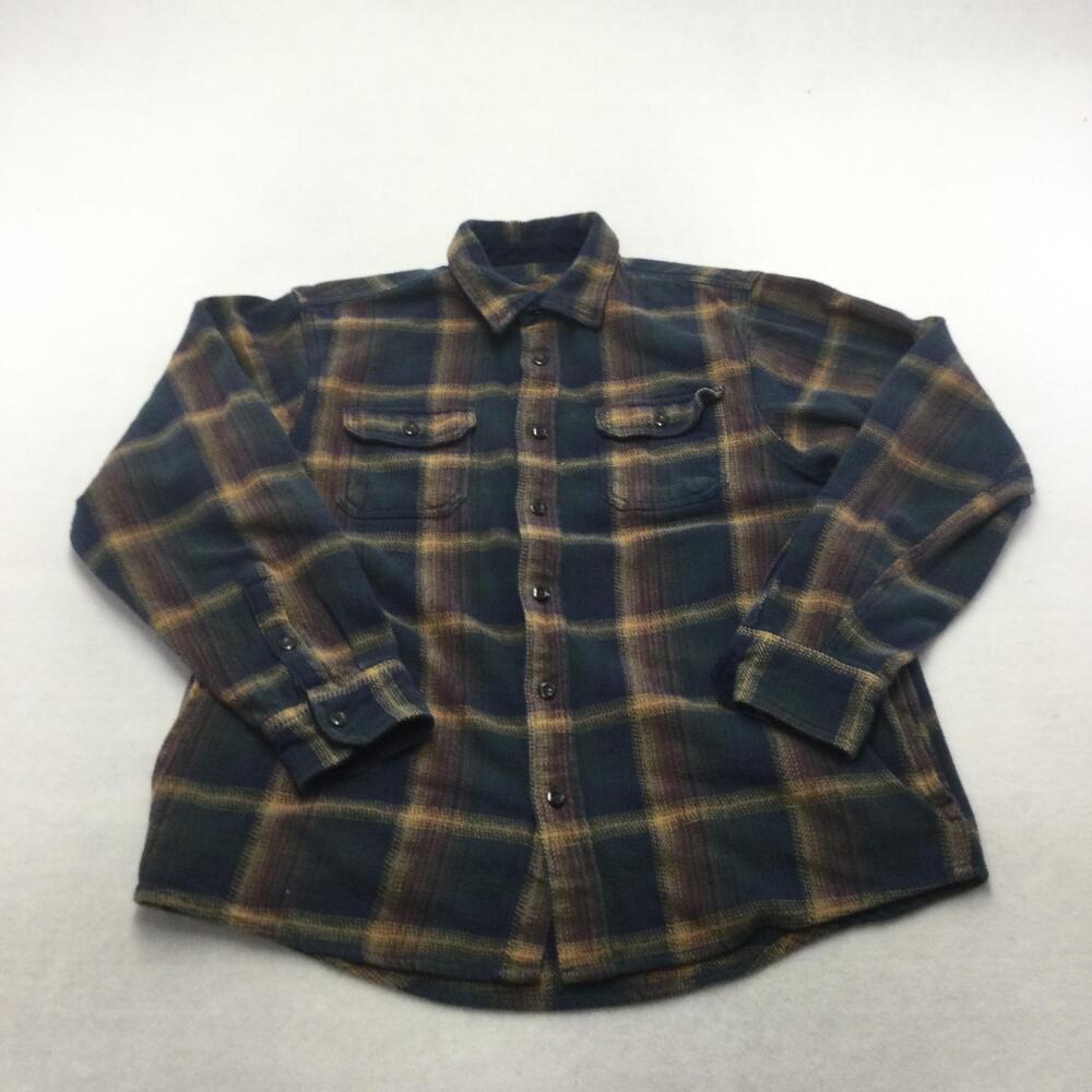 Orvis Shirt Mens Large Blue Plaid Flannel Long Sleeve Button Up Pockets Casual